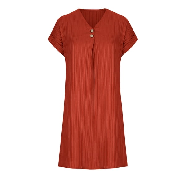 FRSASU T-Shirt Dresses for Women Knee Length V Neck Short Sleeve Dress Petite Outfits for Work Short Summer Sundress Orange