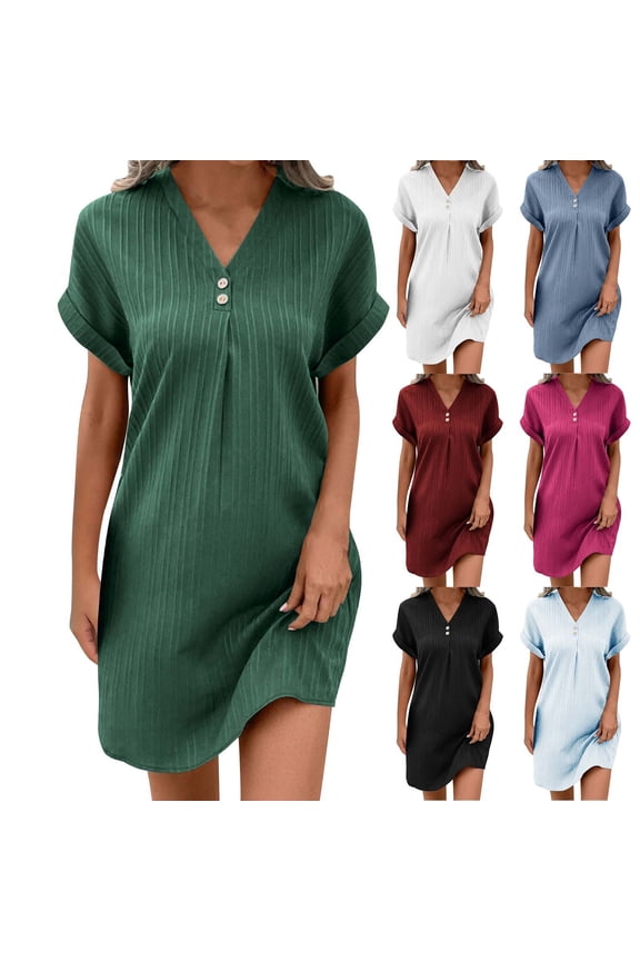 T-Shirt Dresses for Women Knee Length V Neck Short Sleeve Dress Petite Outfits for Work Short Summer Sundress White-A