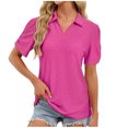 thumbnail image 1 of FRSASU T Shirts for Women Dressy Casual Short Sleeve Lapel Collar Blouse Solid Color Lightweight Pullover Tops Hot Pink, 1 of 8