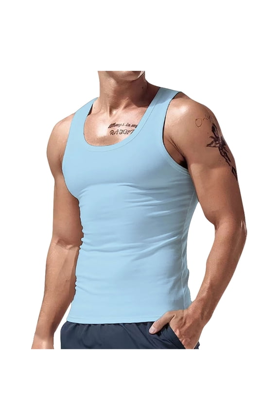 Tank Top for Men,Compression Slimming Body Shaper Quick Dry Running Workout Gym Muscle Vest Undershirt Light Blue