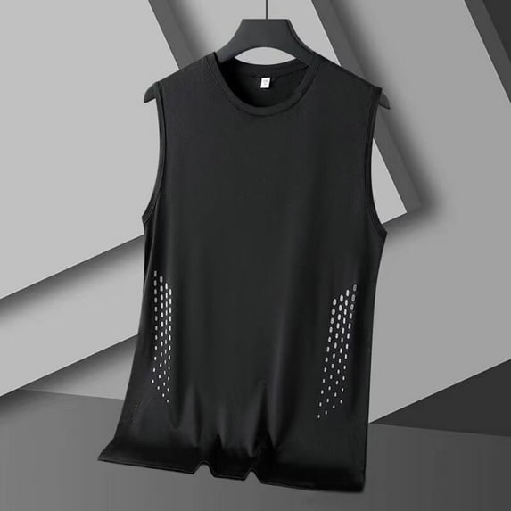 FRSASU Tank Tops for Men Sleeveless Swim Running Crew Neck Quick Dry Workout Gym Athletic Cutoff Muscle Shirts Black