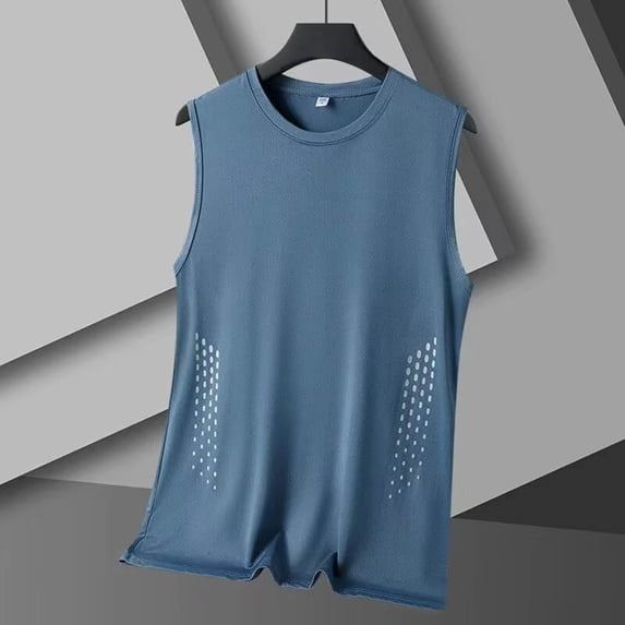 FRSASU Tank Tops for Men Sleeveless Swim Running Crew Neck Quick Dry Workout Gym Athletic Cutoff Muscle Shirts Blue