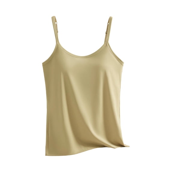 FRSASU Tank Tops for Women V-Neck Adjustable Spaghetti Strap Tops Padded Summer Basic Cami Shirts Green