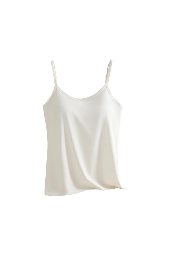 Tank Tops for Women V-Neck Adjustable Spaghetti Strap Tops Padded Summer Basic Cami Shirts White