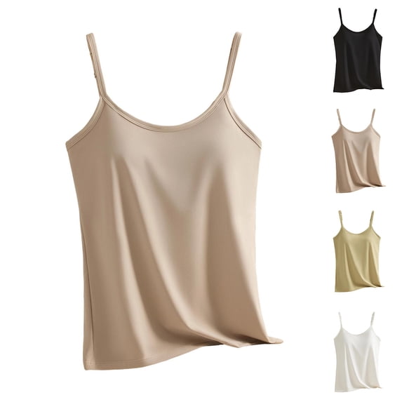 FRSASU Tank Tops for Women V-Neck Adjustable Spaghetti Strap Tops Padded Summer Basic Cami Shirts White
