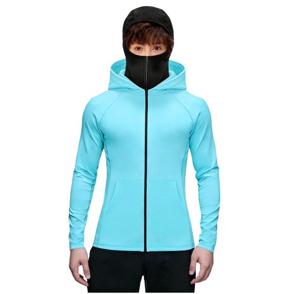 FRSASU Teenagers' Balaclava Hoodie Warm Zip up Sweatshirts Hooded Fleece Jackets Windproof Outfits Streetwear with Double Hat and Face Mask Blue