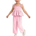 thumbnail image 1 of FRSASU Toddler Baby Girls Summer Outfit Clothes Ruffle Smocked Peplum Cami Top with Wide Leg Pants Sets for 0-6 Years Pink-C, 1 of 8