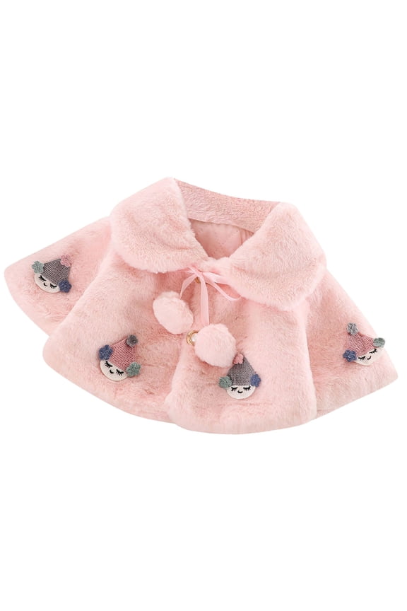 Toddler Baby Girls Winter Faux Furs Cape Windproof Coat Warm Cloak Pink XL\10