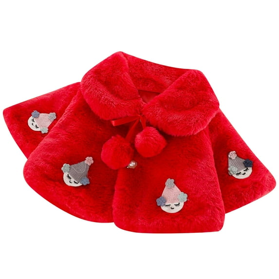 FRSASU Toddler Baby Girls Winter Faux Furs Cape Windproof Coat Warm Cloak Red M\6