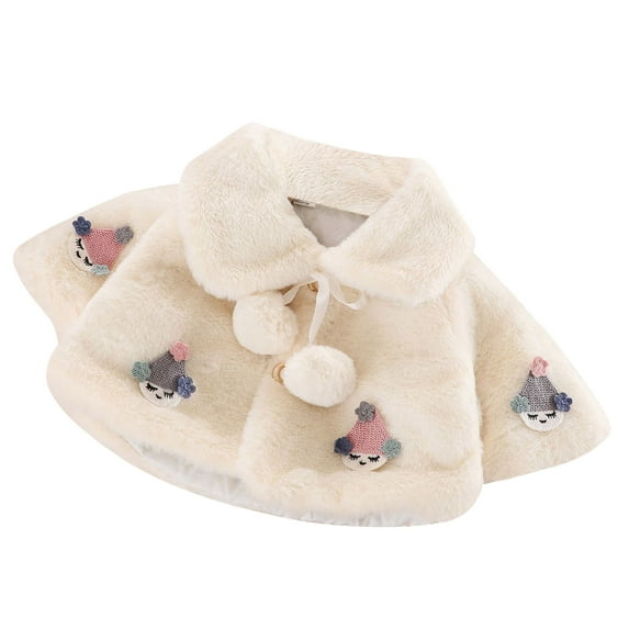 FRSASU Toddler Baby Girls Winter Faux Furs Cape Windproof Coat Warm Cloak White L\8