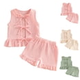 thumbnail image 1 of FRSASU Toddler Girl's Summer Cotton Outfit Bows Ruffle Vest Shirts with Ruffled Short Set Girls Cute Lounge Sets Pink, 1 of 6