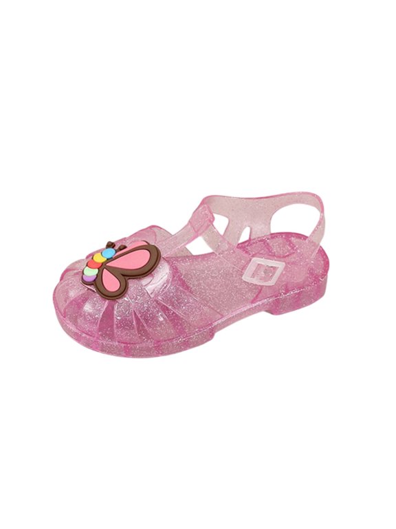 Toddler Girls Jelly Sandals Butterfly Closed Toe Summer Cute Flats Kids Ankle Strap Confetti Casual Shoes Pink