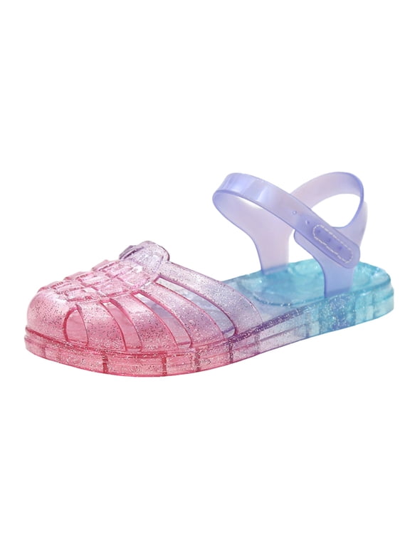 Toddler Girls Jelly Shoes Soft Sandals Rubber Sole Closed Toe Beach Summer Mary Jane Kids Princess Dress Flat Sky Blue