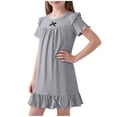 thumbnail image 1 of FRSASU Toddler Girls Nightgown Dress Summer Short Sleeve Ruffle Hem Modal Swing Mini Dresses for Kids 1-16 Years Gray, 1 of 7