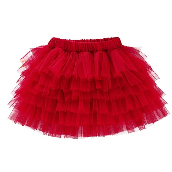 FRSASU Toddler Girls Party Dance Solid Color Net Yarn Tulle Princess Dress Skirt Red 3-4Years