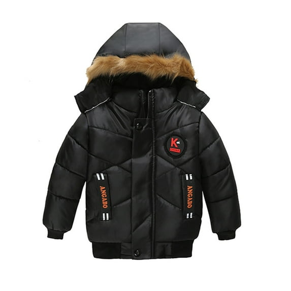 FRSASU Toddler Kids Winter Jacket Zipper Button Hooded Windproof Coat Black XXL