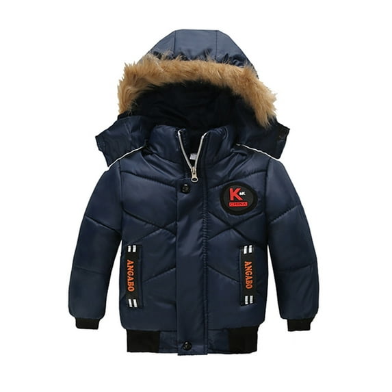 FRSASU Toddler Kids Winter Jacket Zipper Button Hooded Windproof Coat Blue XXL