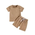 thumbnail image 1 of FRSASU Toddler Kidss Solid Color Short Sleeve Pocket Top Shorts Suit Khaki 18 Months, 1 of 9