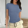 thumbnail image 1 of FRSASU Tops Blouses for Women Clearance,Women'S Short Sleeve Solid Color Basics Crewneck Top Pullover T-Shirt Blue 4(S), 1 of 5