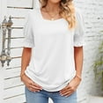 thumbnail image 1 of FRSASU Tops Blouses for Women Clearance,Women'S Solid Color Square Neck Short Sleeve Tops Blouses T-Shirt White 6(M), 1 of 6