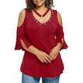 thumbnail image 1 of FRSASU Tops Womens Plus-Size Plus Size Women Bandage Clothing Solid T-Shirt Short Sleeve V-Neck Tops, 1 of 5