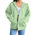 thumbnail image 1 of FRSASU Tops for Women Zip up Hooded Sweatshirt Ladies Solid Color Long Sleeve Casual Loose Lightweight Jacket wih Pockets Mint Green, 1 of 7