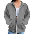 thumbnail image 1 of FRSASU Tops for Women Zip up Hoodless Sweatshirt Ladies Solid Color Long Sleeve Casual Loose Lightweight Jacket Gray, 1 of 9