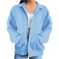 thumbnail image 1 of FRSASU Tops for Women Zip up Hoodless Sweatshirt Ladies Solid Color Long Sleeve Casual Loose Lightweight Jacket Sky Blue, 1 of 9