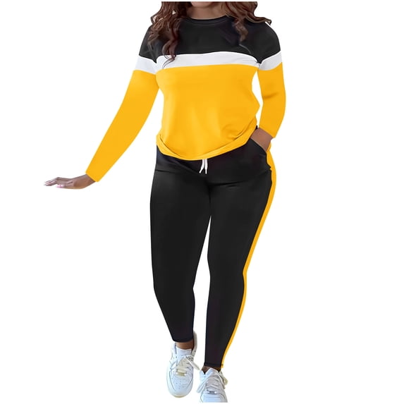 FRSASU Track Suits for Women Set - Casual 2 Piece Outfits Sweatsuit Pocket Long Sleeve with Pants Set Yellow