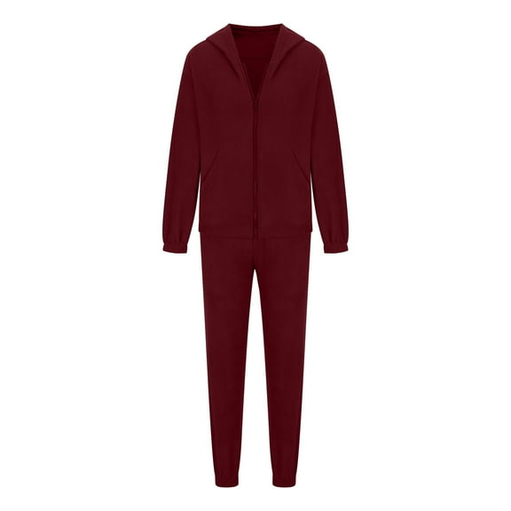FRSASU Track Suits for Women Set - Solid Casual 2 Piece Fleece Outfits Sweatsuit Pockets Hoodies Long Sleeve Pants Set Wine