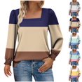 thumbnail image 1 of FRSASU Tunic Tops for Women Loose Fit Long Sleeve Shirts Color Blocked Printed Square Neck Tops Yellow, 1 of 6