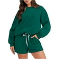 thumbnail image 1 of FRSASU Two Piece Outfits for Women Solid Color Casual Long Sleeve Sweatsuits Jogger Tracksuits Shorts Sets Green, 1 of 6
