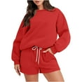 thumbnail image 1 of FRSASU Two Piece Outfits for Women Solid Color Casual Long Sleeve Sweatsuits Jogger Tracksuits Shorts Sets Red, 1 of 6