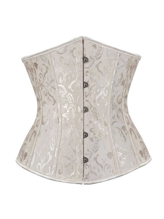 Underbust Corset Top for Women Waist Trainer Gothic Lace Up Bustier Steampunk Floral Corset Halloween Costume Cosplay Beige