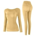 thumbnail image 1 of FRSASU Underwear Clearance Women's Autumn and Winter Warm Thin Skinny Self Heating Warm Clothing Seamless Round Neck Shaping Underwear Set Yellow 4(One Size), 1 of 3