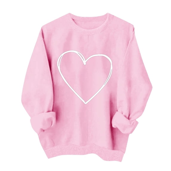 FRSASU Valentine Sweatshirts for Women Heart & Love Print Tops Crewneck Plus Size Valentines Day Tops Pink