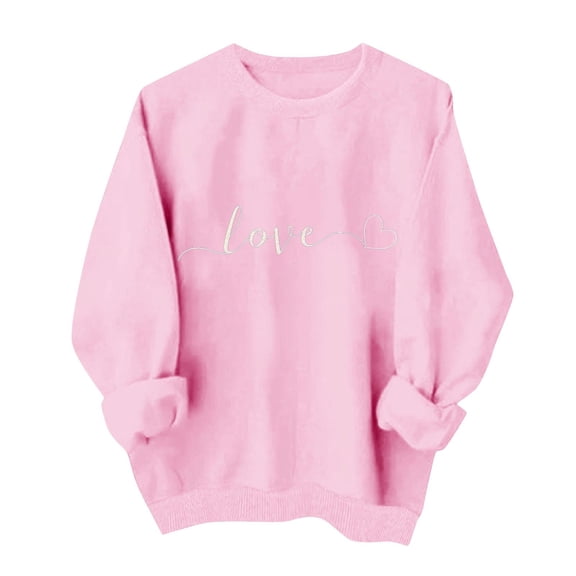 FRSASU Valentines Shirt for Women Causal Heart Print Graphic Long Sleeve Oversized Blouse Tops Plus Size Crewneck Sweatshirt Pink