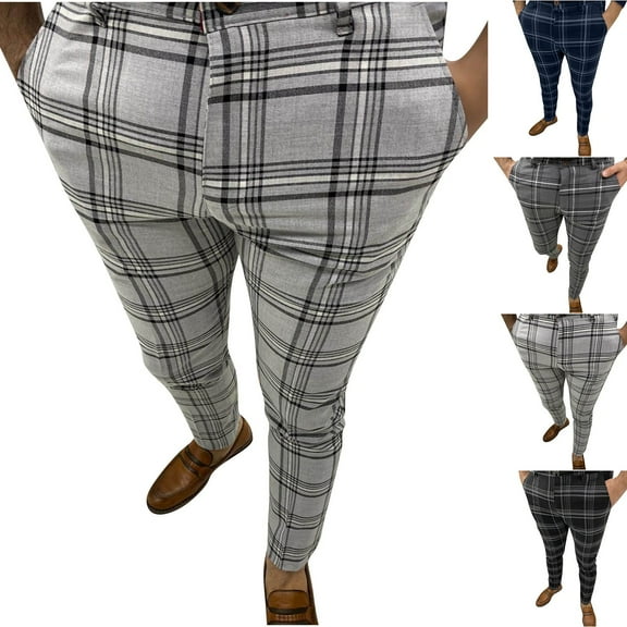 RYDCOT Mens Chino Pants Slim Fit Stretch Pinstripe Pants Men Dress Pants Plaid Cotton Pants Business Casual Golf Pants Navy