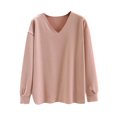 thumbnail image 1 of FRSASU Velvet Tops for Women Dressy Plus Size Long Sleeve Solid Color Warm V Neck Pullover Loose Tops Pink, 1 of 3