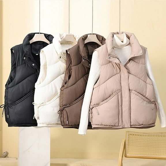 FRSASU Vest for Women Sleeveless Outerwear Stand Collar Quilted Vest Warm Winter Fashion Casual Coats Khaki