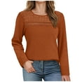 thumbnail image 1 of FRSASU Waffle Knit Tops Women Lace Crew Neck Long Sleeves Shirts Dressy Casual Blouses Basic Orange, 1 of 5