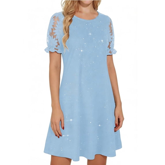 FRSASU Wedding Guest Cocktail & formal Dresses for Women - Lace Sequin Prom Evening Dress Light Blue