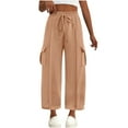 thumbnail image 1 of FRSASU Wide Leg Pants Woman with Pockets High Waist Pant Adjustable Knot Loose Trousers Business Casual Work Pants Beige, 1 of 7