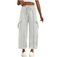 thumbnail image 1 of FRSASU Wide Leg Pants Woman with Pockets High Waist Pant Adjustable Knot Loose Trousers Business Casual Work Pants White, 1 of 7
