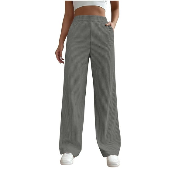 FRSASU Wide Leg Sweat Pants for Womens Solid High Waisted Baggy Sweatpants Casual Workout Straight Leg Pants Gray S(S)