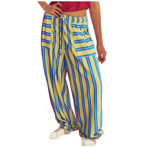 FRSASU Wide Leg Sweatpants Women High Waisted Drawstring Baggy Sweat Pants Active Striped Track Pants with Pockets Yellow