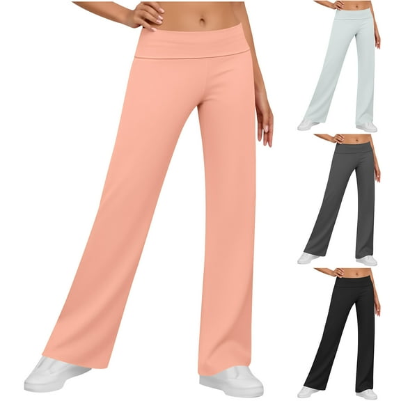 FRSASU Wide Leg Yoga Pants Women Stretch Low Waist Exercise Folding Waist Loose Fitness Casual Trousers Pink