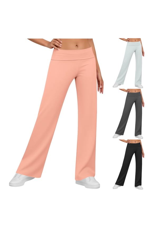 Wide Leg Yoga Pants Women Stretch Low Waist Exercise Folding Waist Loose Fitness Casual Trousers Pink