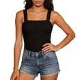 thumbnail image 1 of FRSASU Wide Strap Crop Tank Tops for Women Square Neck Slim Fit Cropped Cami Vest Backless Lettuce Trim Solid Tees Top Black, 1 of 6