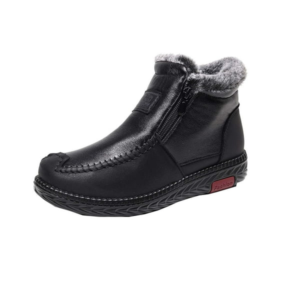 FRSASU Winter Boots Women's Boots Winter Imitation Leather Thickened Plush Elderly Shoes Anti-skid Women's Shoes Black 9.5(43)